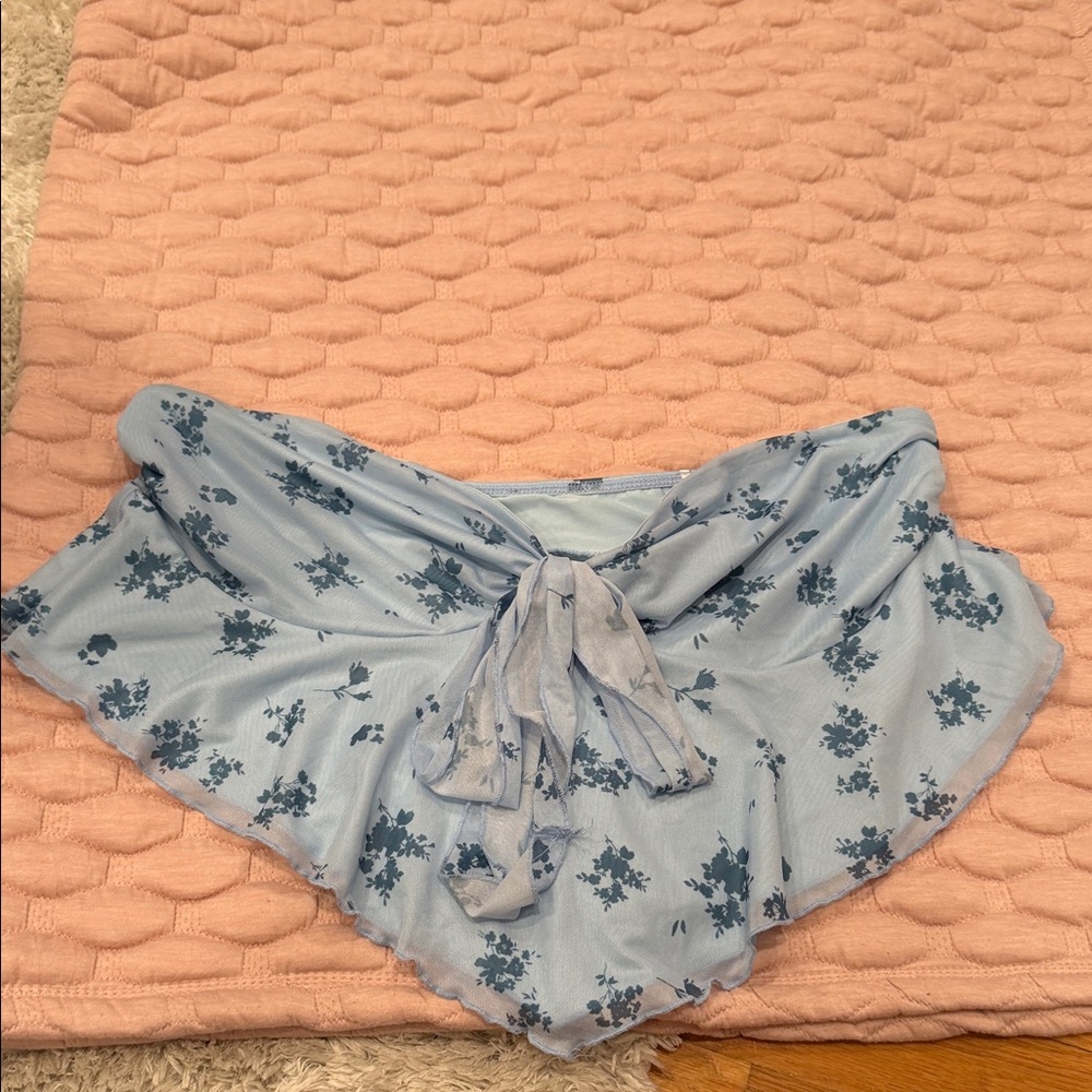 Blue floral off shoulder top with center tie